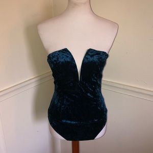 Fashion Nova Navy Blue Velour Bodysuit